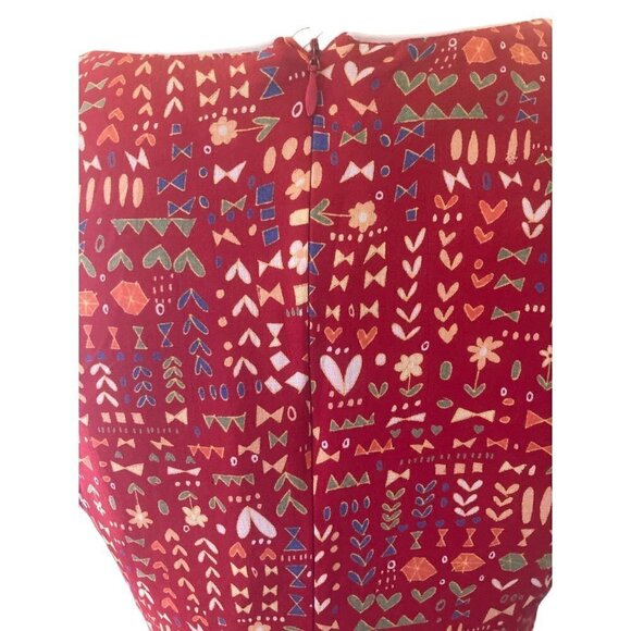 Red Ditsy Floral Printed Skater Short Sleeve Tea Dress Size L EUC - Picture 8 of 11
